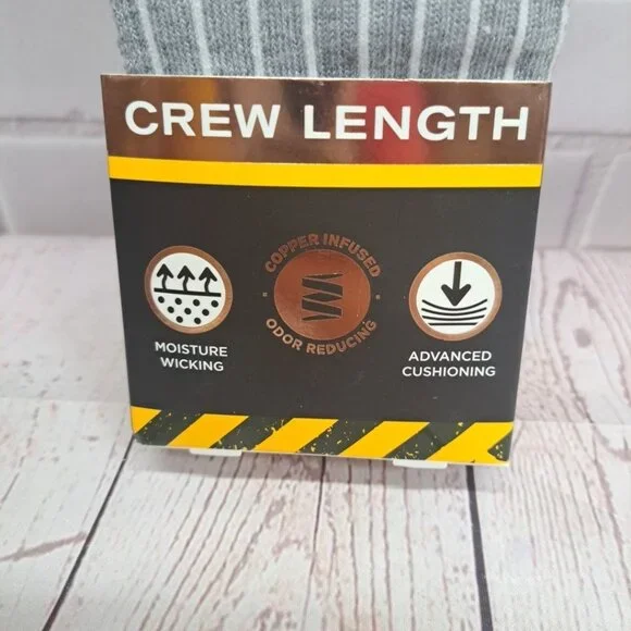 2 Pair Copper Fit Crew Length Work Socks Size L/XL (M 9-12 W 10-13) Grey Socks - Picture 3 of 8